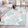 thumbnail image 1 of Ocean Life Texture Washable Area Rugs 4'x6', Watercolor Coral Shell Starfish Low Pile Throw Living Room Rug Non-Slip Sturdy Edge Binding Carpet for Indoor Entryway Bedside Kitchen, 1 of 9
