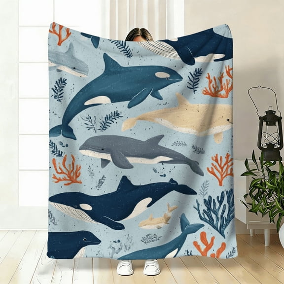 Ocean Life Theme Blanket - Soft Breathable All-Season Throw - Machine Washable Polyester Bedspread for Couch, Sofa, Gift - Perfect for Beach House, Aquarium Decor - Ideal Birthday/Christmas Present