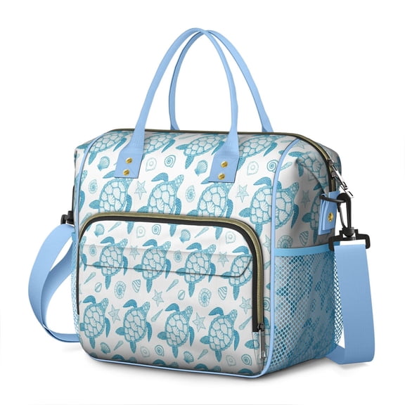 Ocean Life Turtle Print Insulated Lunch Bag – Leakproof Large Cooler Tote with Cute Cartoon Sea Turtle Pattern, Adjustable Strap for Beach, School, or Travel