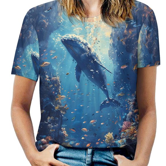 Ocean Life Vibrancy-2 Womens Tops Women's Fashion Casual Short Sleeve Flower Print Round Neck Pullover Top Blouse