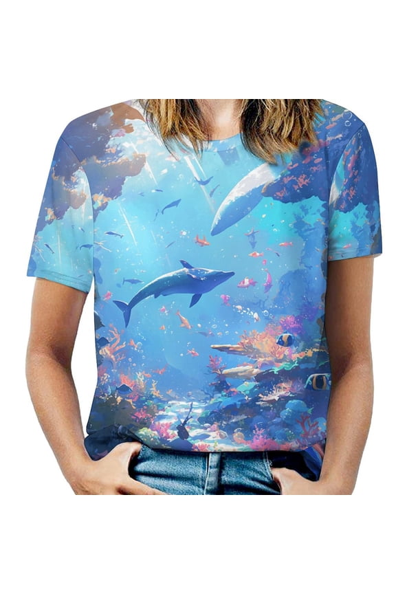 Ocean Life Vibrancy T Shirts Basic T-Shirt Short Sleeve Ladies Tee Shirt Summer Graphic Clothing