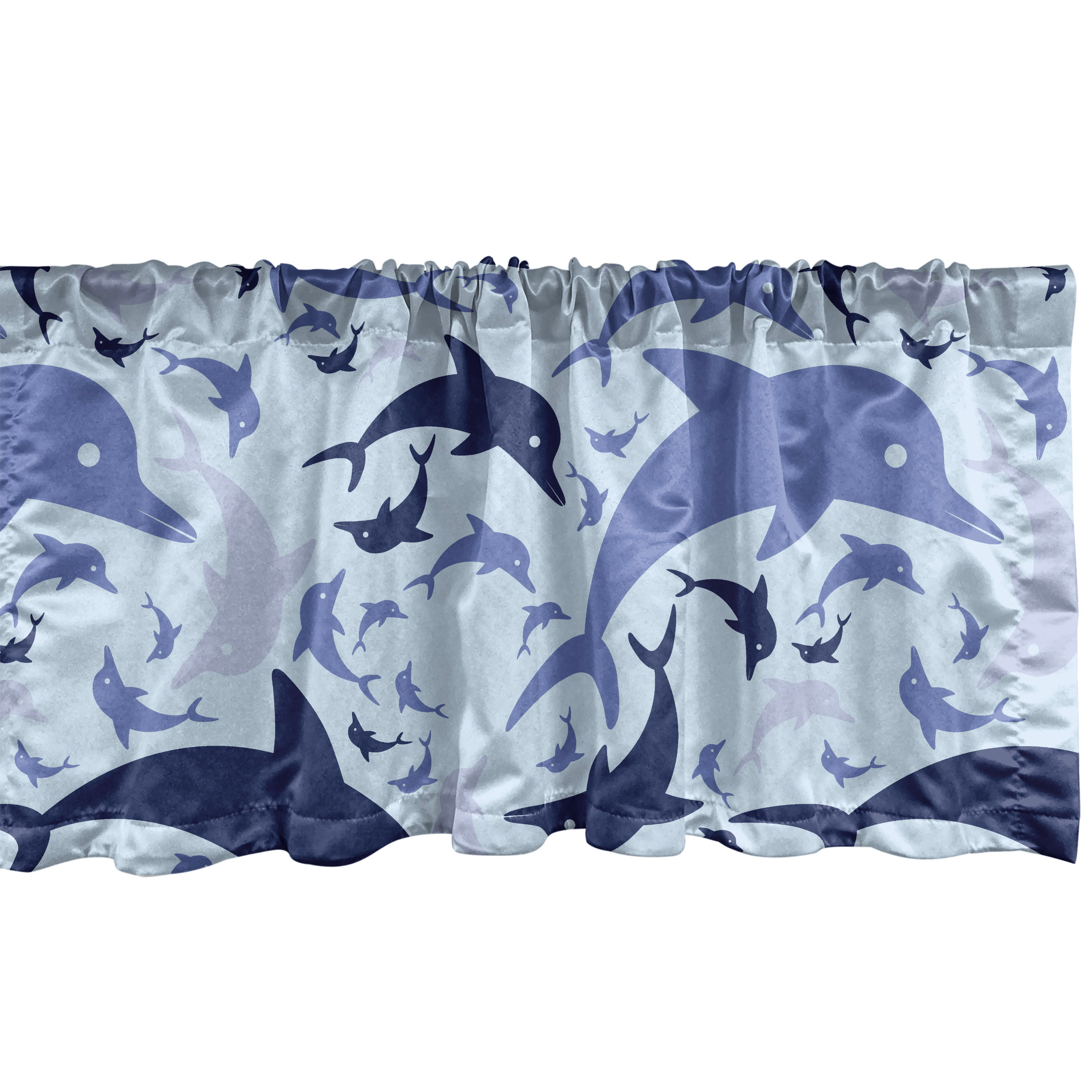 Ocean Life Window Valance, Aquamarine Themed Dolphin Silhouettes on Sea