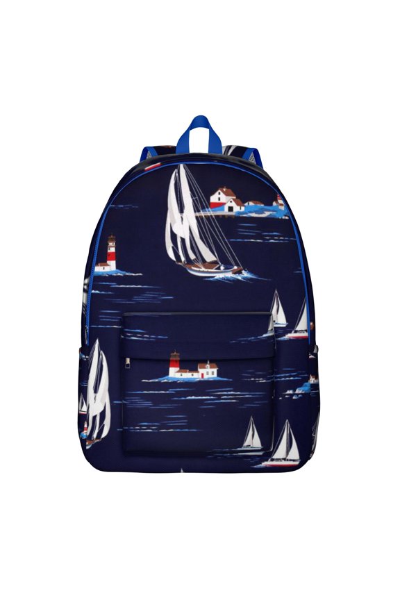 Ocean Lighthouse Anchors Map Travel Backpack Vintage Style Canvas Bookbag with Nautical Coastal Design Durable Oxford Material Large Capacity Anti-theft Features for School Outdoor Activities and Trav