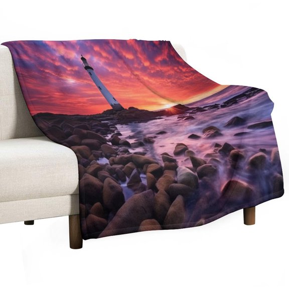 Ocean Lighthouse Flannel Throw Blanket for Gifts for Women Men Girls Boys All Seasons