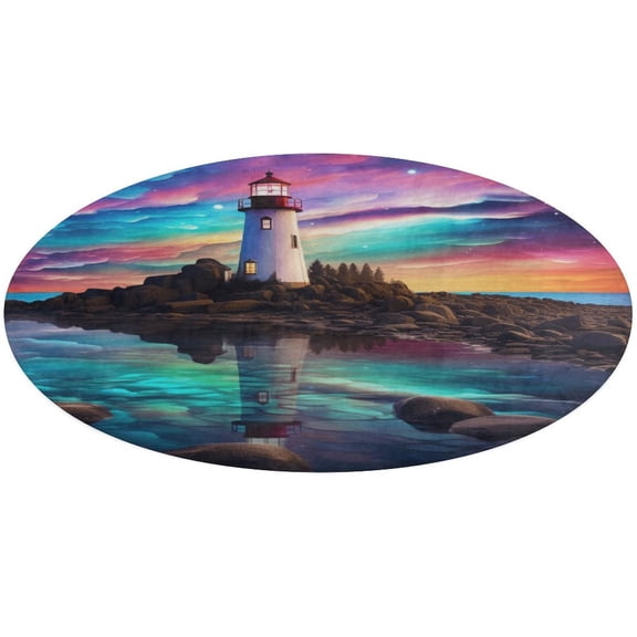 Ocean Lighthouse Floral Medallion Round Rug - Small Round Area Rug, Soft Non-Slip Machine Washable Bedroom Mat Indoor Accent Entry Carpet for Office Desk Dorm Hallway
