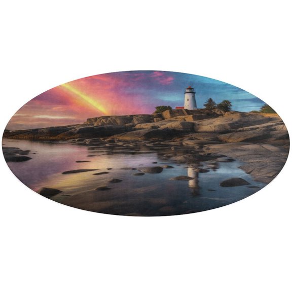 Ocean Lighthouse Round Small Area Rug, Print Non Slip Washable Floor Mat, Soft Throw Rug for Living Room, Powder Room Entryway, Bathroom, Bedside