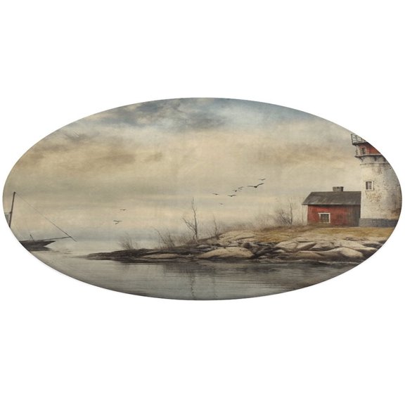 Ocean Lighthouse Round Small Area Rug, Print Non Slip Washable Floor Mat, Soft Throw Rug for Living Room, Powder Room Entryway, Bathroom, Bedside
