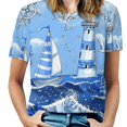 thumbnail image 1 of Ocean Lighthouse Sailboats Womens Tops Women's Fashion Casual Short Sleeve Flower Print Round Neck Pullover Top Blouse, 1 of 7