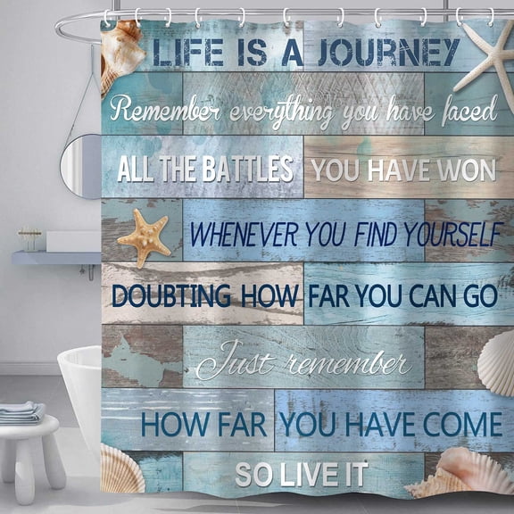 Ocean Lighthouse Shower Curtain with Hooks, Coastal Nautical Beach Sunrise Bathroom Curtain, Inspirational Bible Verse Waterproof Polyester Fabric Bath Curtain for Coastal Bathroom Decor