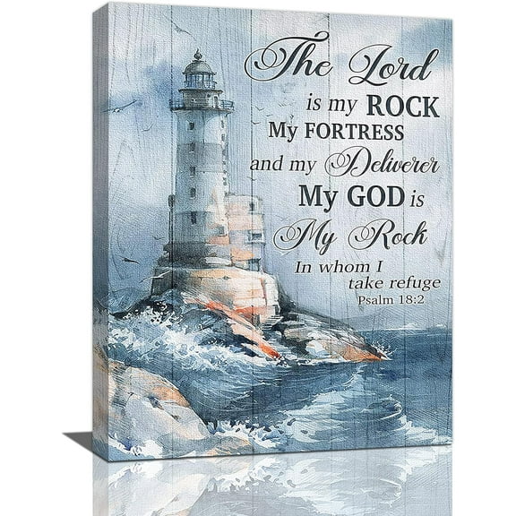 Ocean Lighthouse Wall Art Christian Psalm Bible Quotes Wall Decor Rustic Coastal Nautical Pictures Religious Motivational Canvas Prints Framed Modern Artwork For Living Room Bedroom Bathroom 12"x16"