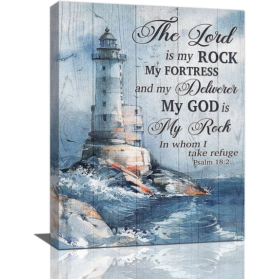 Ocean Lighthouse Wall Art Christian Psalm Bible Quotes Wall Decor Rustic Coastal Nautical Pictures Religious Motivational Canvas Prints Framed Modern Artwork For Living Room Bedroom Bathroom 12"x16"