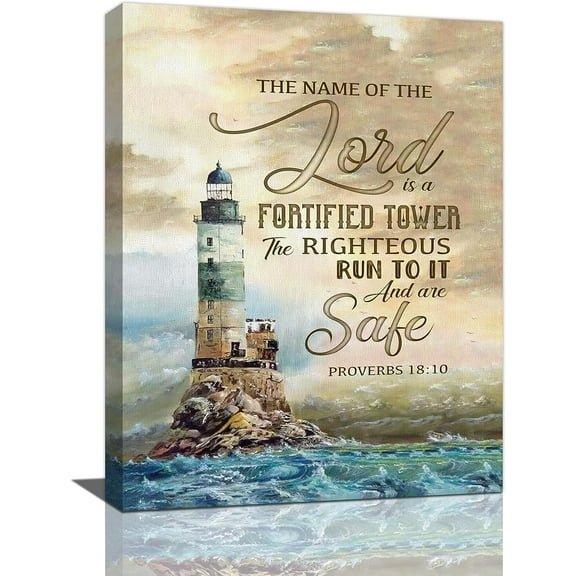 Ocean Lighthouse Wall Art Nautical Lighthouse Pictures Wall Decor Christian Scriptures Canvas Coastal Painting Prints Modern Artwork Home Decor for Bathroom Bedroom Living Room Office 12"x16"
