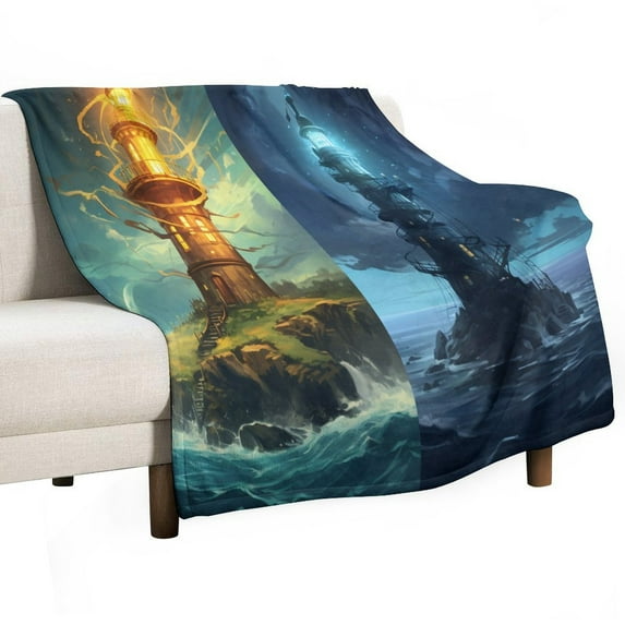 Ocean Lighthouse for Women Men Kids Flannel Throw Blankets Soft Fuzzy Lightweight for Home Decor Couch Bed Sofa