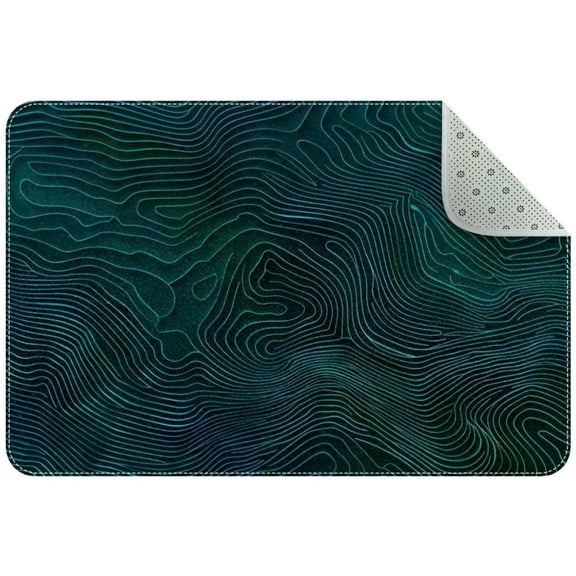 Ocean Line Map with Curvy Wave Small Area Rug, Non-Slip Door Mat Indoor Floor Mat, Washable Kitchen Rug Entrance DMat for Bedroom Living Room