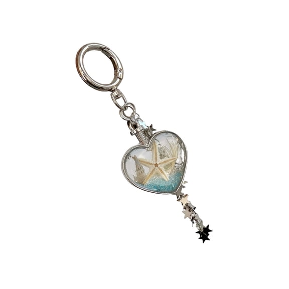Ocean Love Keychain With Star Tassels And Glass Pendant For Bag Charm Gift