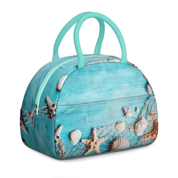 Ocean Lunch Box for Women: Seashell Conch Design - Insulated Reusable Bag, Leakproof Compact for Work/Travel, High Capacity Tote with Pockets