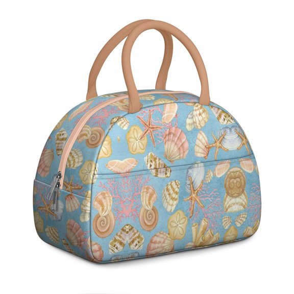 Ocean Lunch Box for Women: Seashell Conch Design - Insulated Reusable Bag, Leakproof Compact for Work/Travel, High Capacity Tote with Pockets