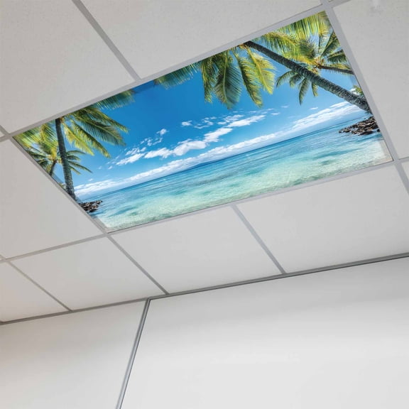 Ocean Magnetic Fluorescent Light Covers for Ceiling Lights 2 x 4 Feet, Summer Palm Trees Blue Sky Beach Scenery Office Classroom Kitchen Drop Ceiling Light Covers Lighting Filters Shade Panel 1 Pack