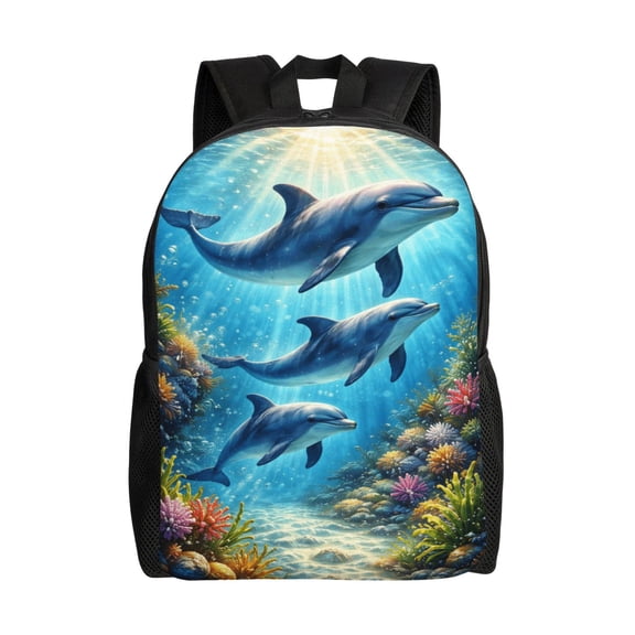 Ocean Marine Dolphin Backpack Full Front Print Travel Laptop Bag for Men and Women