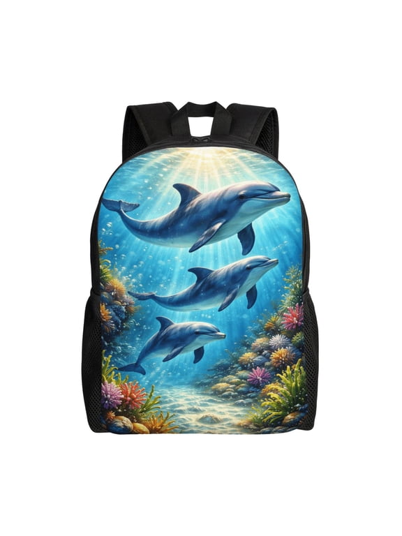 Ocean Marine Dolphin Backpack Full Front Print Travel Laptop Bag for Men and Women