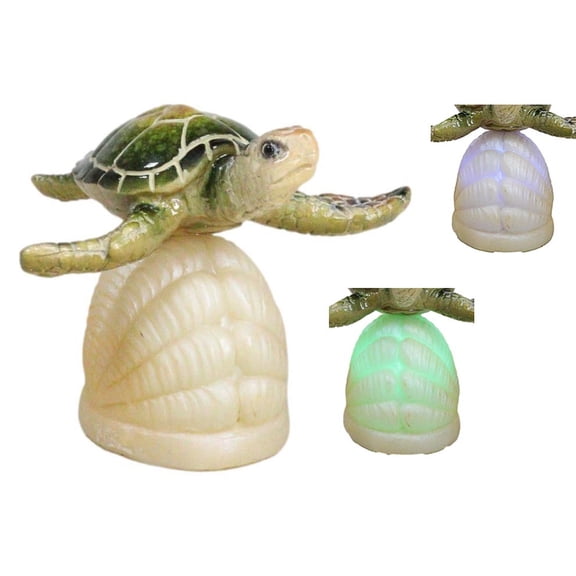 Ocean Marine Green Giant Sea Turtle Swimming Over LED Light Clam Shell Figurine