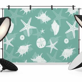 Ocean Marine Life Backdrop for Photography, Summer Starfish Sand Dollar Conch Mint Green Photo Backdrop Portrait Background Party Banner Photo Backgrounds for Studio Booth Props, 12x8ft