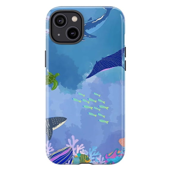 Ocean Marine Life Phone Case, Whale Shark Turtle Coral Reef iPhone Cover, Cute Nature Protective Case for iPhone 17 16 15 14 13 12 11 Pro Plus Mini
