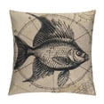 thumbnail image 1 of Ocean Marine Life Pillow Covers Linen Sea Theme &amp; Beach with Anchor/Sailboat Decorative Throw Pillow Case Cushion Cover " Set of (Retro Sea Animal), 1 of 5