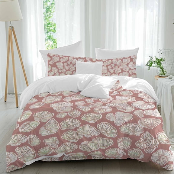 Ocean Marine Life Queen Size Comforter Set, Retro Red Shell Conch Line Bedding for All Seasons, 4 Pcs Bed Set, 1Quiltcover (90"x92") ,1Sheet(94"x116"), 2Pillowcases (30"x20")