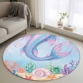thumbnail image 1 of Ocean Marine Life Round Living Room Rugs 3.3 ft, Watercolor Fish Tails Starfish Sea Nut Seagrass Washable Area Rug with Non-Slip Sturdy Edge Binding Round Front Door Mat Floor Carpet for Entryway, 1 of 9