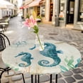 thumbnail image 1 of Ocean Marine Life Seahorse Round Fitted Tablecloth with Elastic Edge,Waterproof Table Cloth Fits Tables Up to 55"-60",Wipeable Washable Table Cover for Indoor Outdoor Dinning,Vintage Nautical Theme, 1 of 9