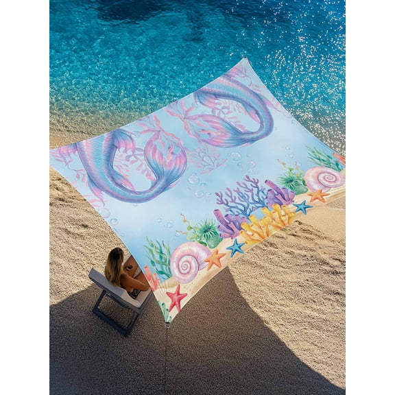 Ocean Marine Life Sun Shade Sail 8' x 10', Watercolor Fish Tails Starfish Sea Nut Seagrass Rectangle Outdoor Sunshade Canopy, Waterproof UV Block Patio Covers for Garden Yard Beach