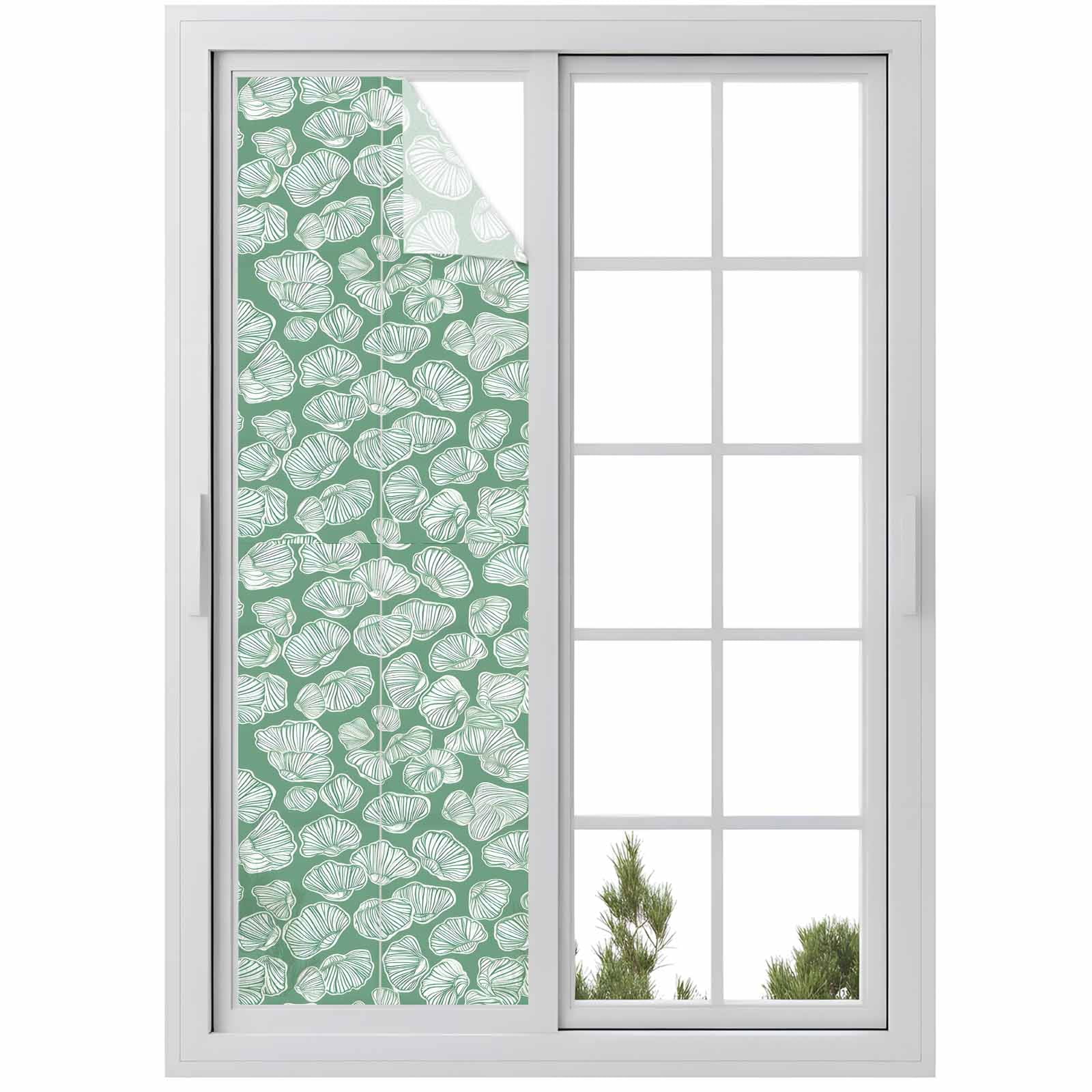 Ocean Marine Life Window Privacy Film, Retro Green Shell Conch Line ...