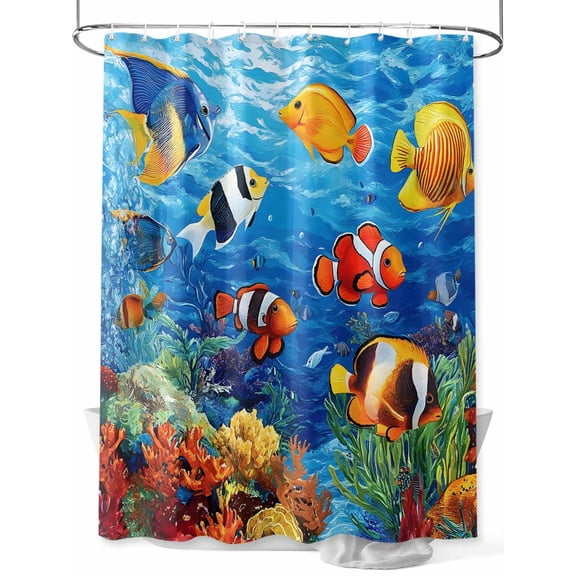 Ocean Marine Shower Curtain, Life Tropical Fish Coral Underwater World Waterproof Shower Curtain Set with 12 Hooks Lightweight Washable Fabric Shower Curtains for Bathroom 72x72 Inches