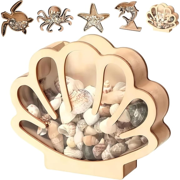 Ocean Memory Shadow Box,Coastal Seashell Display Keepsake for Beach Treasures and Travel Memories,Seashell Sea Glass Upright Display,Beach House Vacation Gift (A2)