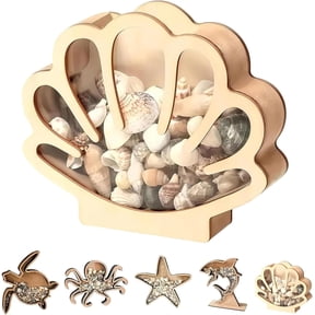 Ocean Memory Turtle Shadow Box, Clear Window Seashell Holder.Wooden Seashell Collection Display, Sea Animal Stand Up Display Case for Seashells Sea Glass, Beach Keepsake Gift