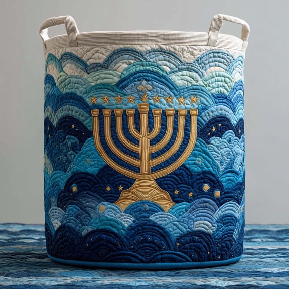 Ocean Menorah Quilted Laundry Basket, Storage Bin Laundry Basket Fabric, House Storage Hamper, Mother Day's Gift Ideas