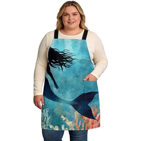 Ocean Mermaid Cooking Aprons for Men with 2 Pockets, 39