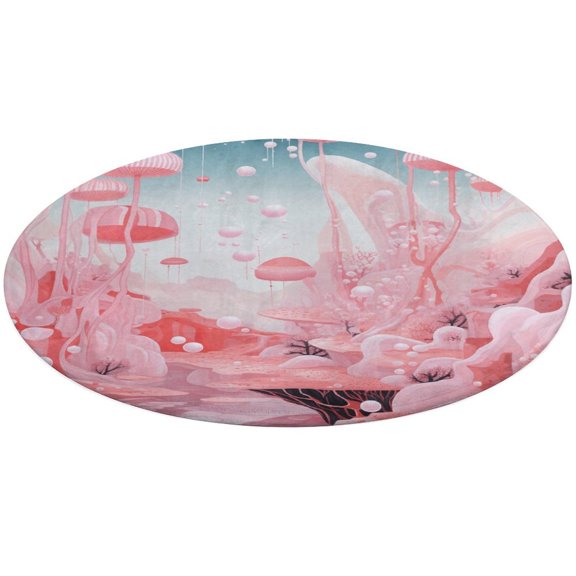 Ocean Mermaid Coral Floral Medallion Round Rug - Small Round Area Rug, Soft Non-Slip Machine Washable Bedroom Mat Indoor Accent Entry Carpet for Office Desk Dorm Hallway