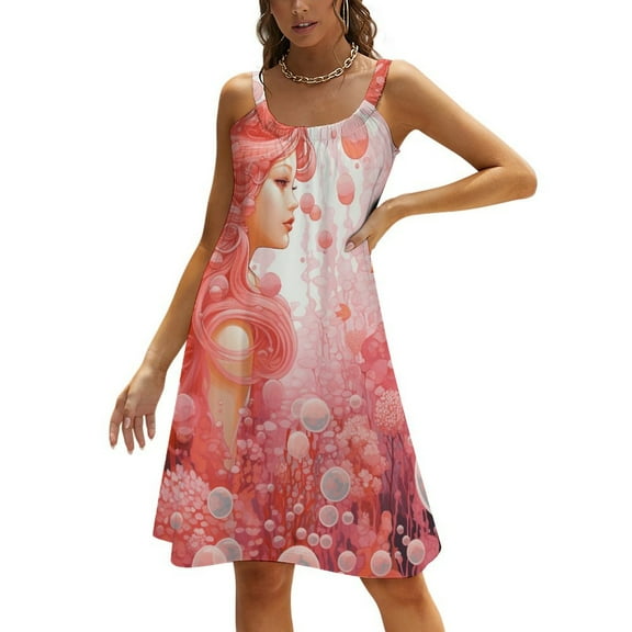 Ocean Mermaid Coral Women's Summer Dresses 2025 Beach Casual Sleeveless Floral Print Tank Loose Sundress