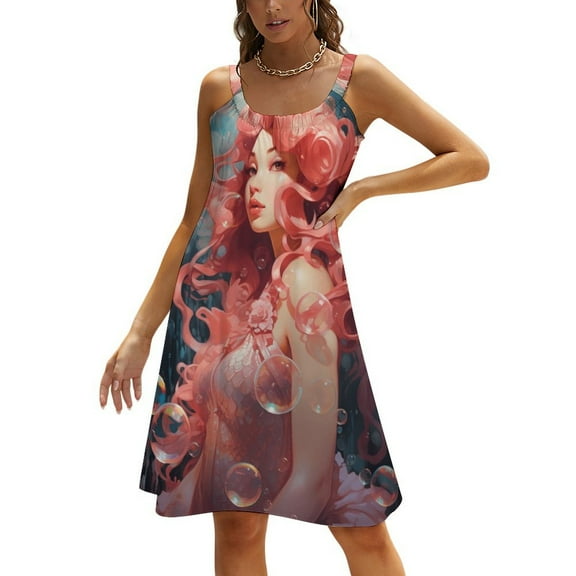 Ocean Mermaid Coral Women's Summer Dresses 2025 Beach Casual Sleeveless Floral Print Tank Loose Sundress