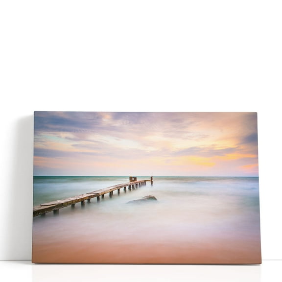 Ocean Mist and a Pier - Wrapped Canvas Print Wall Art | 18" W x 12" H