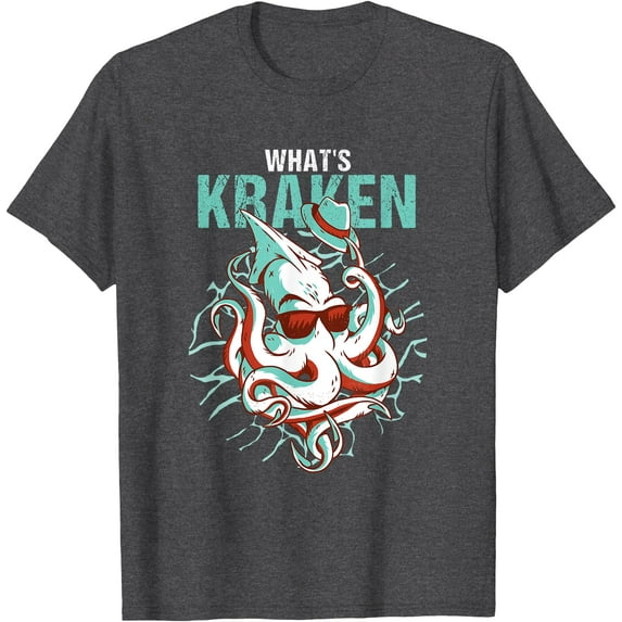 Ocean Monster Meme Diver Surfer Beach Lover What's Kraken Softstyle Unisex T-Shirt,Dark Heather Grey Color,Size 2XL