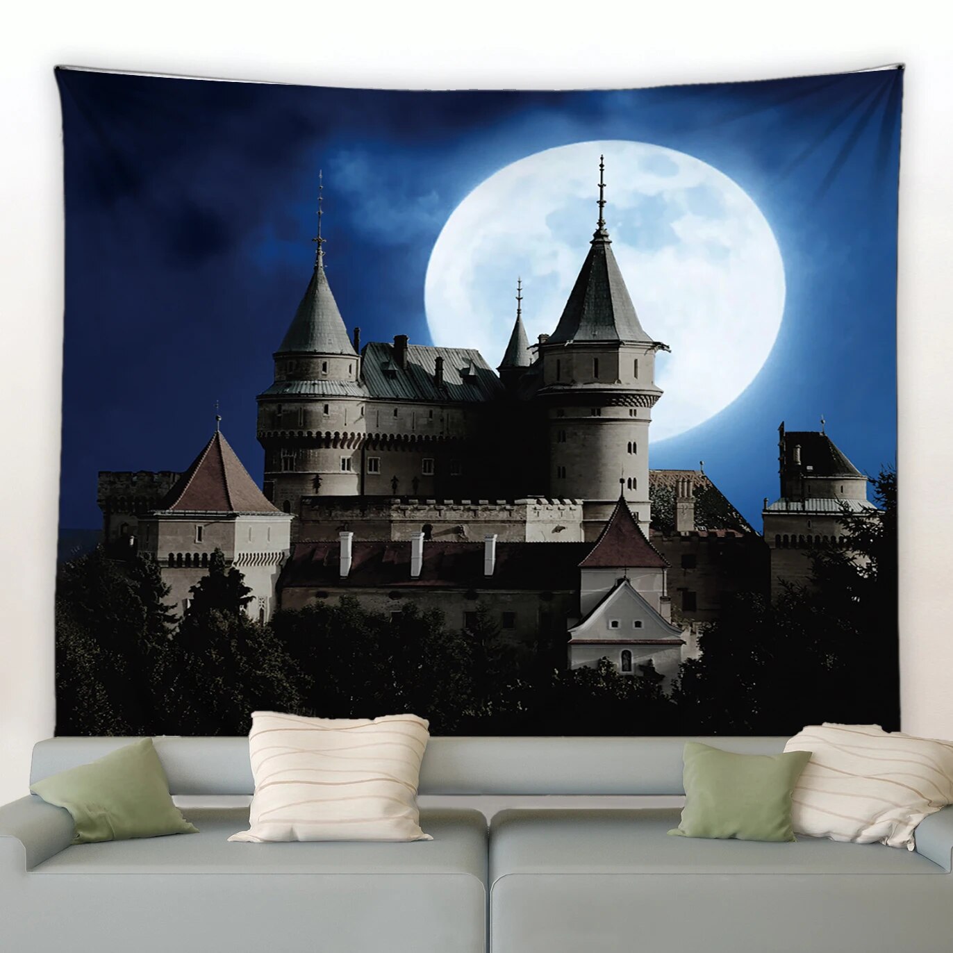 Ocean Moon Tapestry Natural Landscape Night View Tapestries Modern Home Living Room Study Dorm