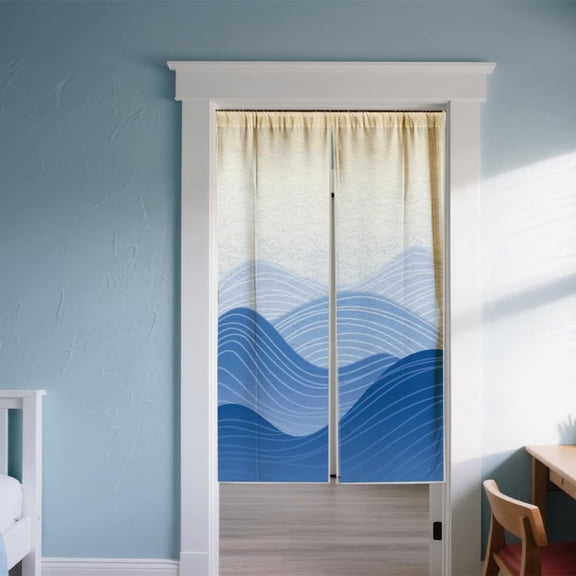 Ocean and Mountain Door Curtain for Doorway Japanese Style Doorway Curtain Wave Pattern Room Divider Curtains Folding Doors Curtain for Closet Door Bedroom Living Room Doorway 59x33 Inch