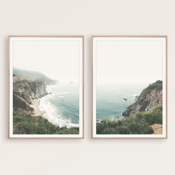 Ocean Mountain View Coastal Beach Nature Photo Wall Art Set Set 2 Stretched Canvas 8x12