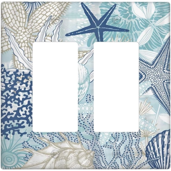 Ocean Nautical Beach Seashell Light Switch Plate Covers Decorative 2 Gang Double Rocker Starfish Coral Coastal Wall Plates Eectrical Switchplate Lightswitch for Bathroom Home Accessories