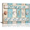 thumbnail image 1 of Ocean Nautical Canvas Wall Art Coastal Seashell Wall Decor Rustic God Says You Are Pictures Painting Prints Framed Modern Artwork Home Decor for Bathroom Living Room Bedroom 12"x16", 1 of 6