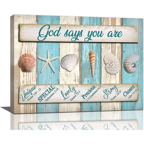Ocean Nautical Canvas Wall Art Coastal Seashell Wall Decor Rustic God Says You Are Pictures Painting Prints Framed Modern Artwork Home Decor for Bathroom Living Room Bedroom 12"x16"