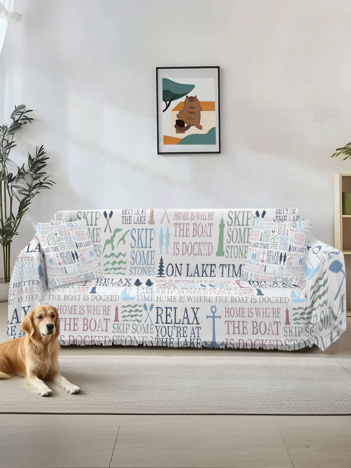 Ocean Nautical Couch Cover, Rustic Anchors Fish Oars Lighthouses Sofa Cover Blanket for Loveseat Couches, Sectional Sofa Slipcover Furniture Protector for Living Room Bedroom 71''x118''